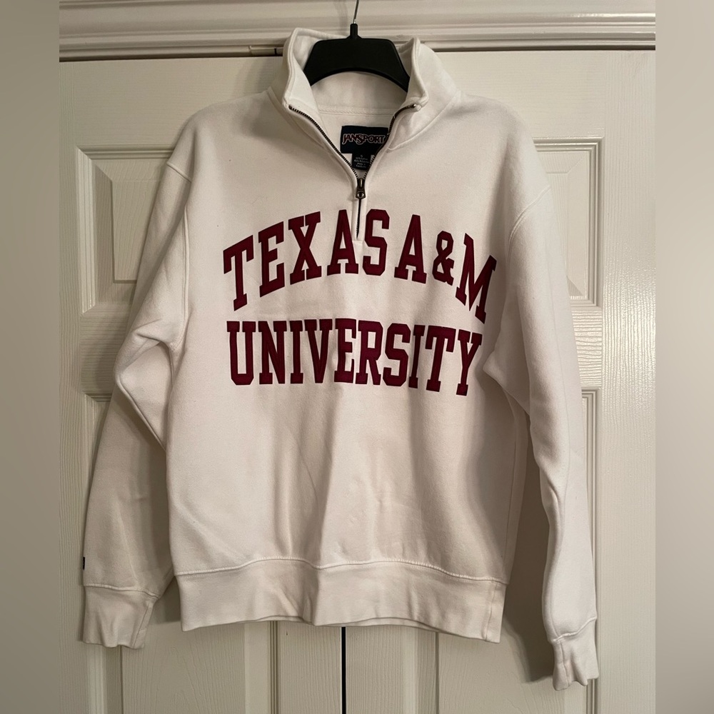 White Texas A&M quarter zip with funnel neck